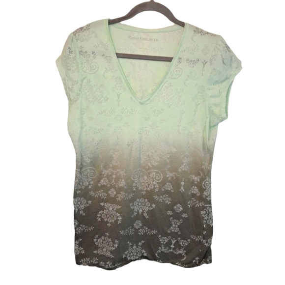 Calvin Klein Jeans Tops - Calvin Klein Jeans Lighweight Sheer Floral Green Gray Ombre Top Size Large